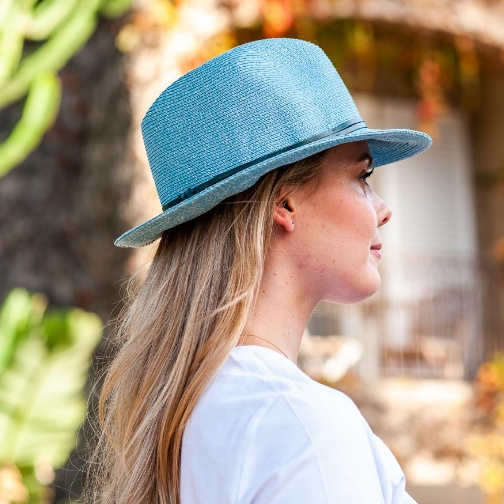 TRAVAUX EN COURS- Borsalino hat leather strap Celeste - BODHII