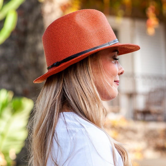 TRAVAUX EN COURS- Borsalino hat leather strap Terracotta - BODHII