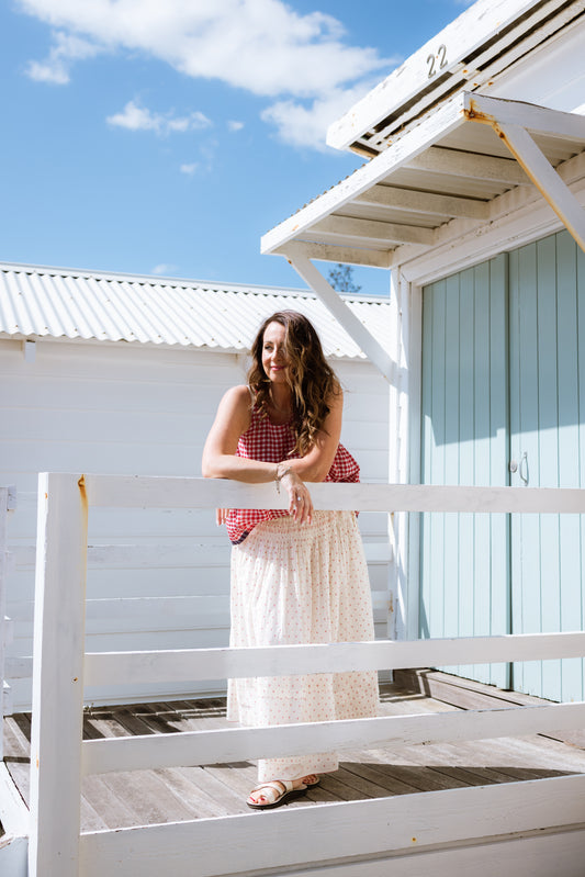 INJIRI Polka Dot Handwoven Jamdani Cotton Skirt - BODHII