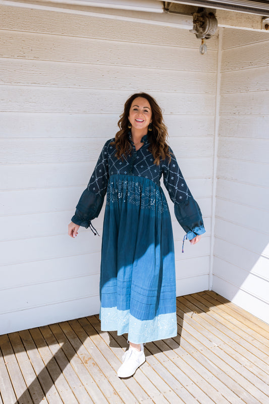 INJIRI Gabrielle Indigo Bandhani Ladies Dress - BODHII
