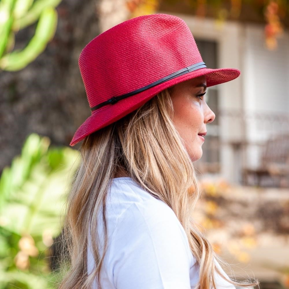 TRAVAUX EN COURS- Borsalino hat leather strap Rapsberry - BODHII