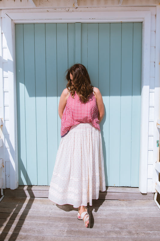 INJIRI Polka Dot Handwoven Jamdani Cotton Skirt - BODHII