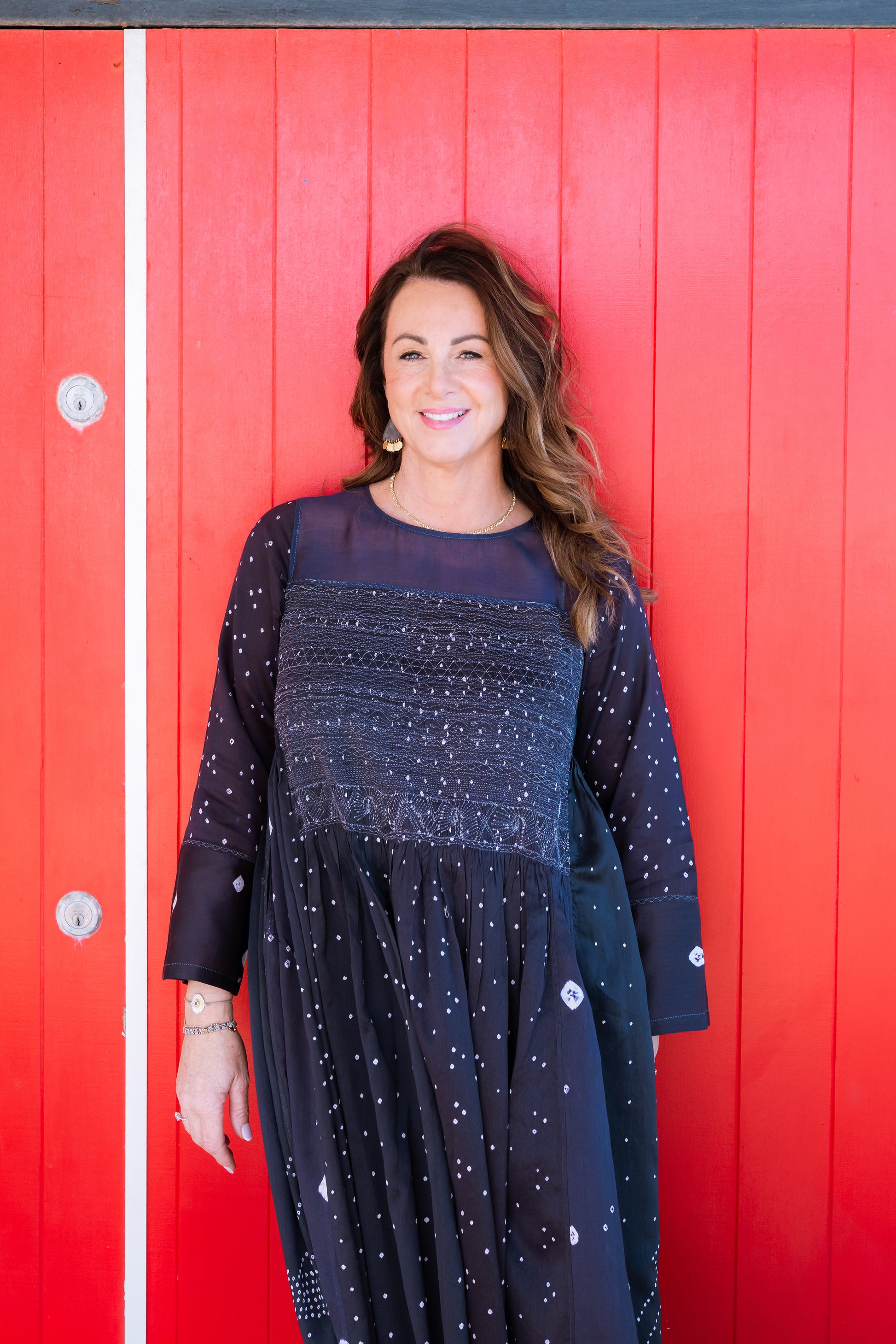 INJIRI Jaipur Bandhani Indigo Silk Dress - BODHII