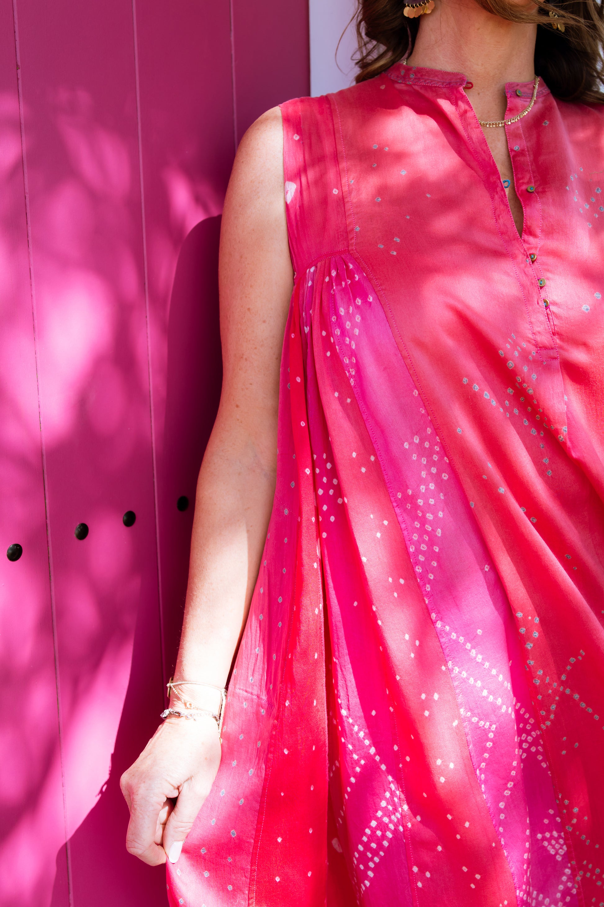 INJIRI Pink Bandhani Silk Ladies Dress - BODHII