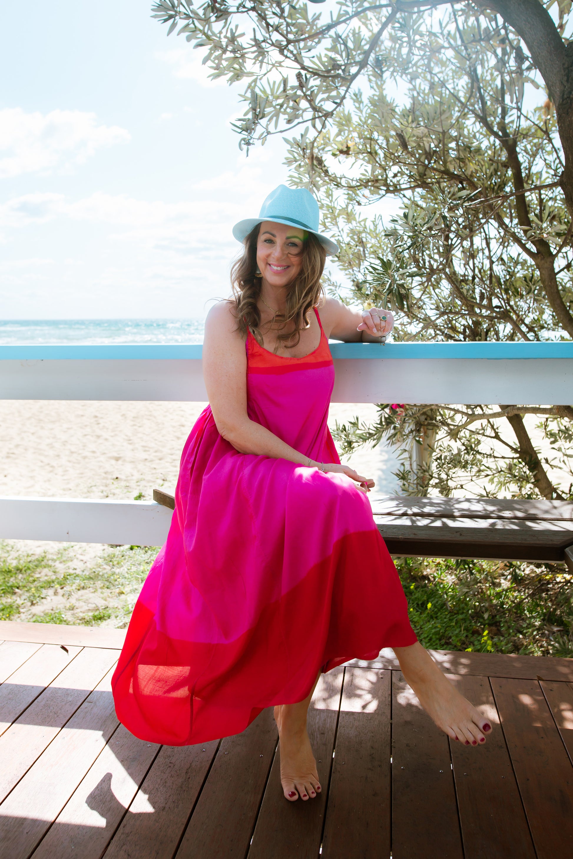 INJIRI Magnolia Fuchsia and Red Silk Dress - BODHII