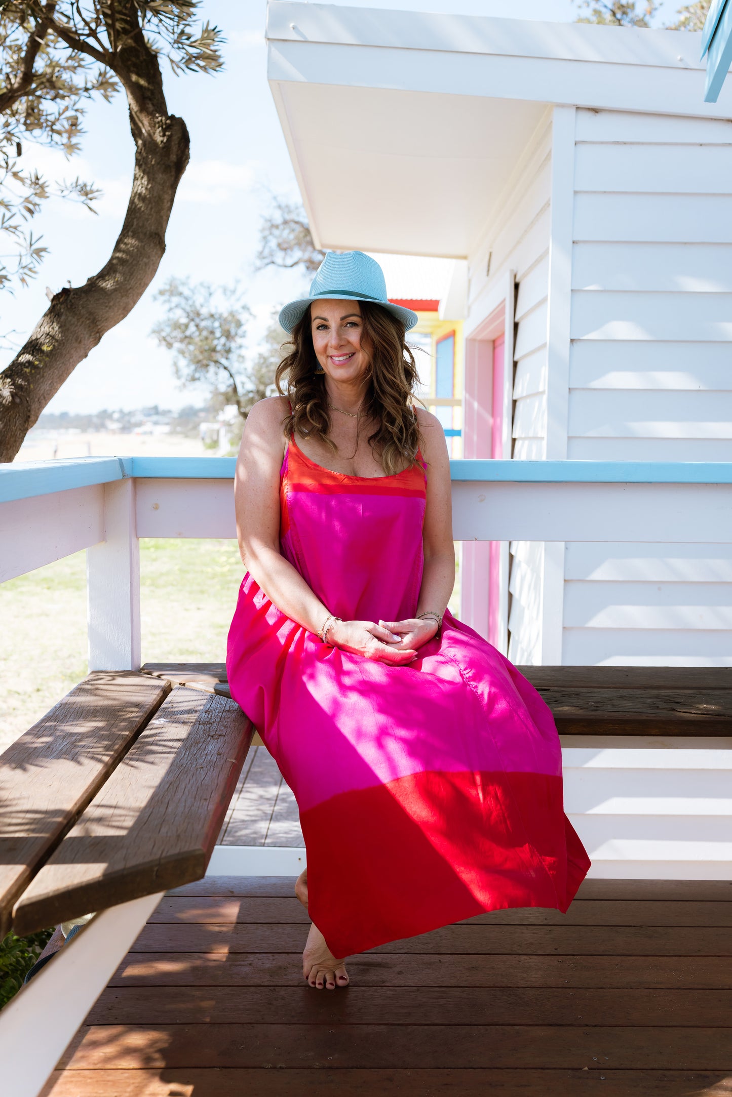 INJIRI Magnolia Fuchsia and Red Silk Dress - BODHII