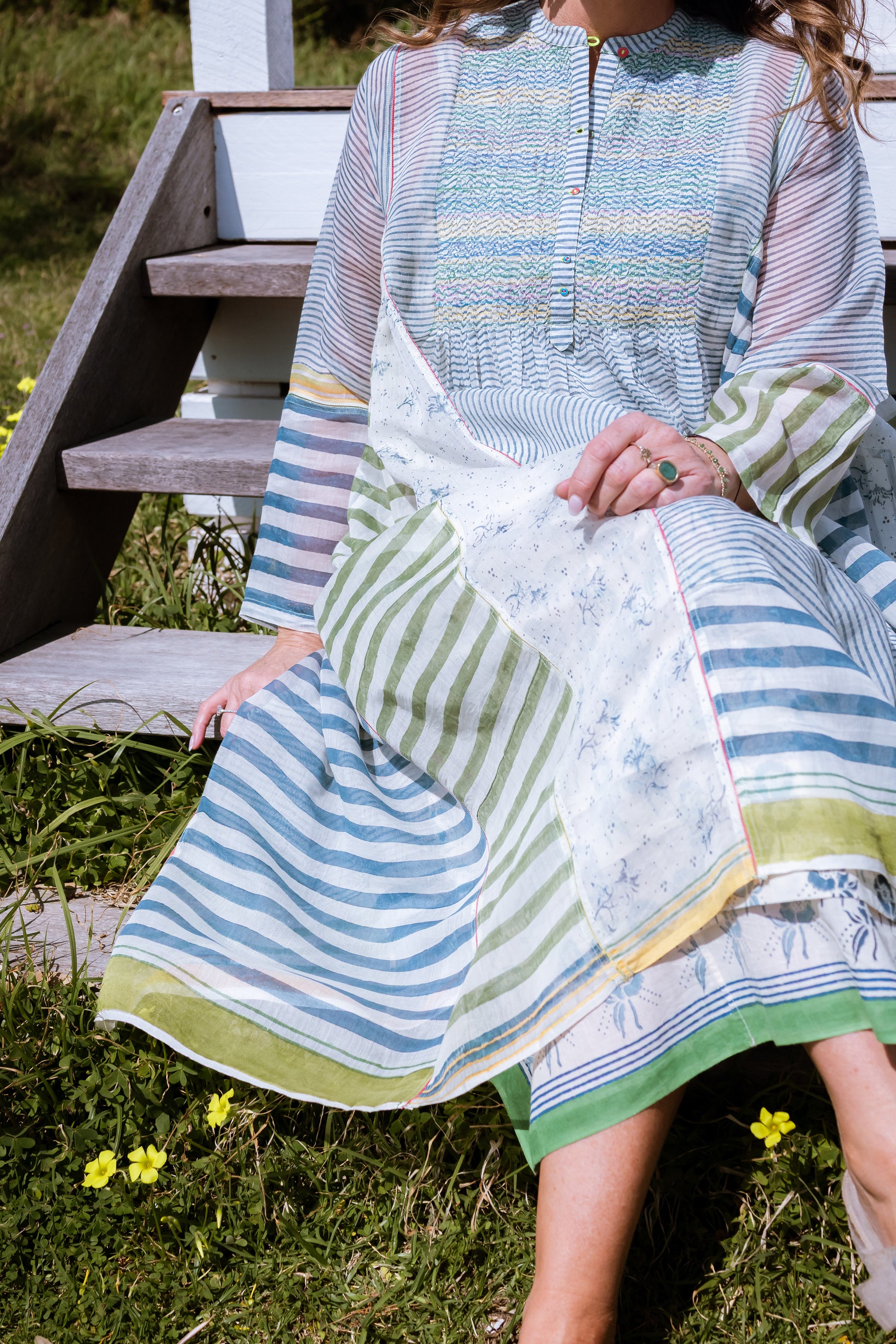 INJIRI Ladies Hand Embroidered Blockprint Cotton/Silk Dress - BODHII