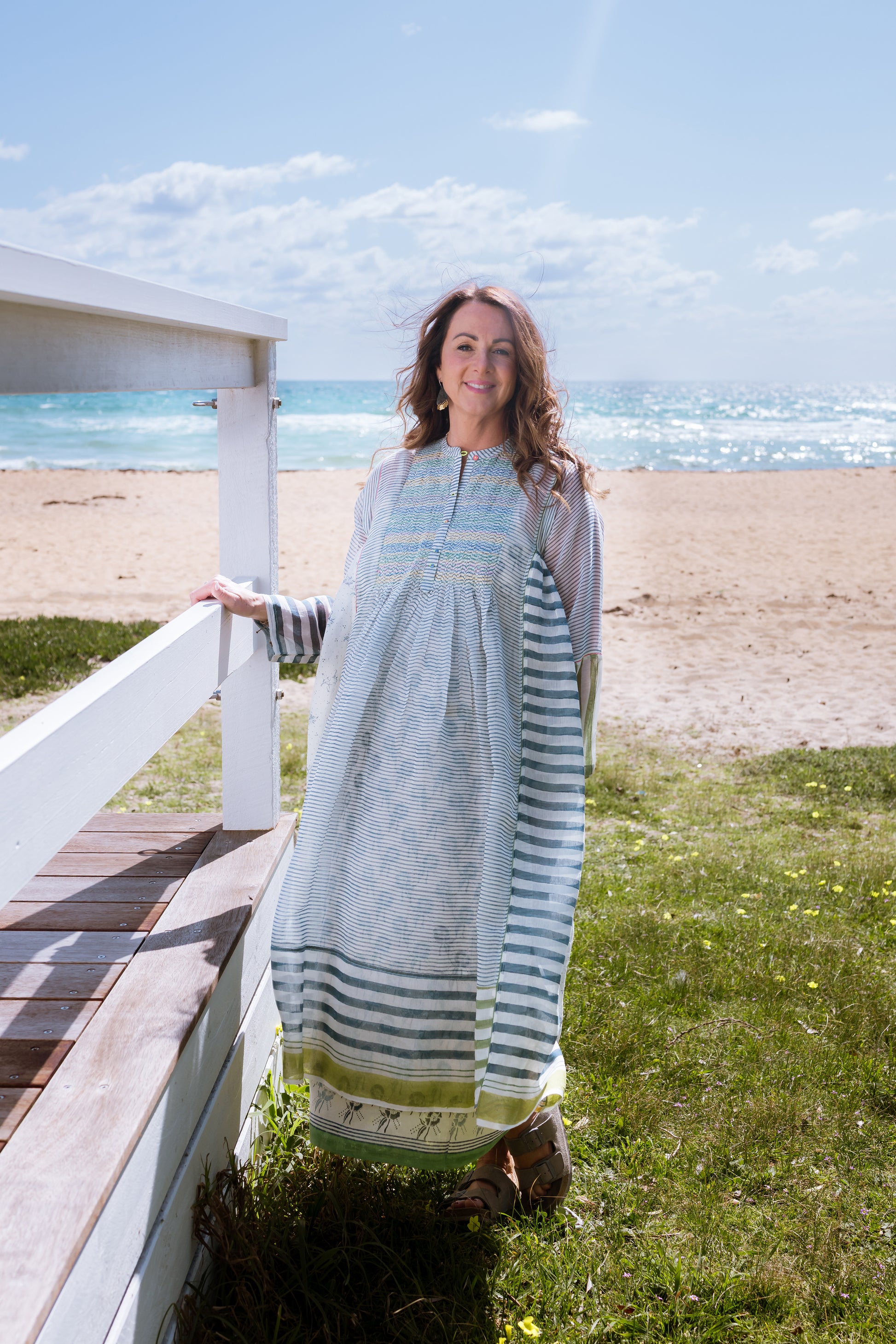 INJIRI Ladies Hand Embroidered Blockprint Cotton/Silk Dress - BODHII