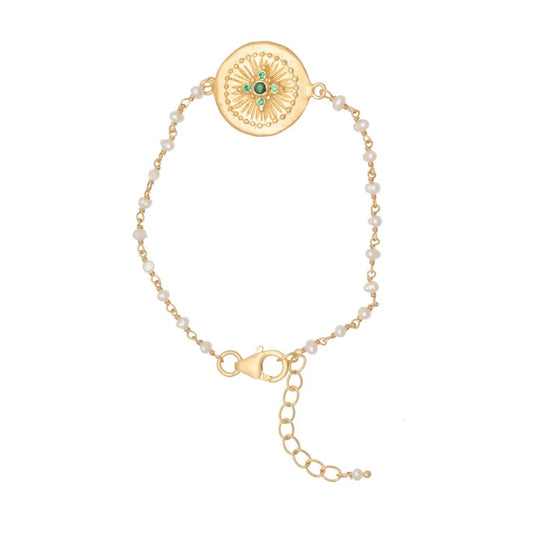 Rubyteva Design - Haveli Green Zircon bracelet with Pearl link chain