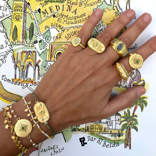 Rubyteva Design - Haveli Green Zircon bracelet with Pearl link chain