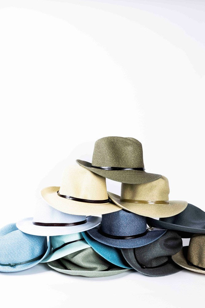 TRAVAUX EN COURS - Borsalino hat with leather strap in Denim - BODHII