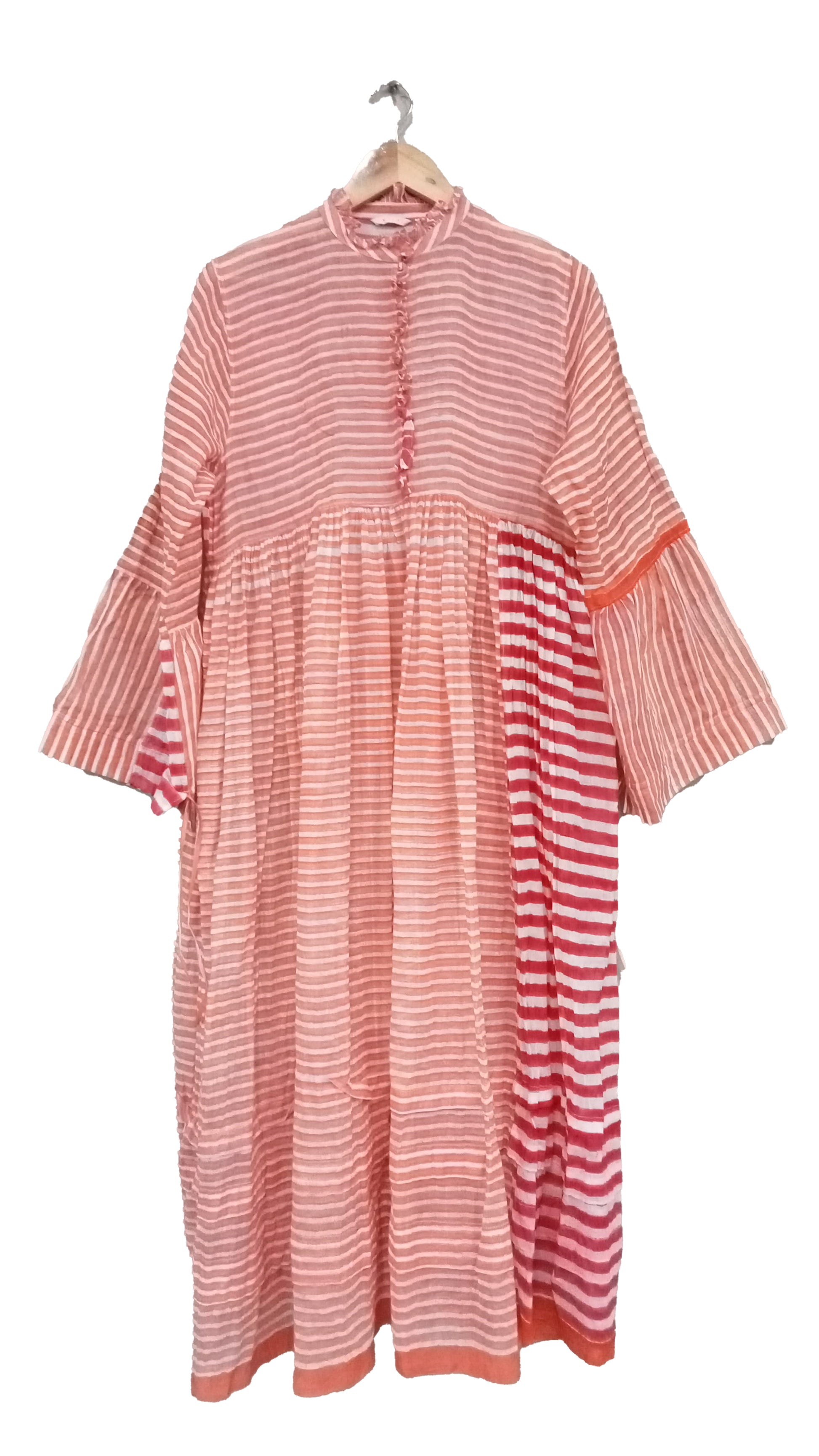 INJIRI Sunset Blockprint Stripe Cotton Ladies Dress - BODHII