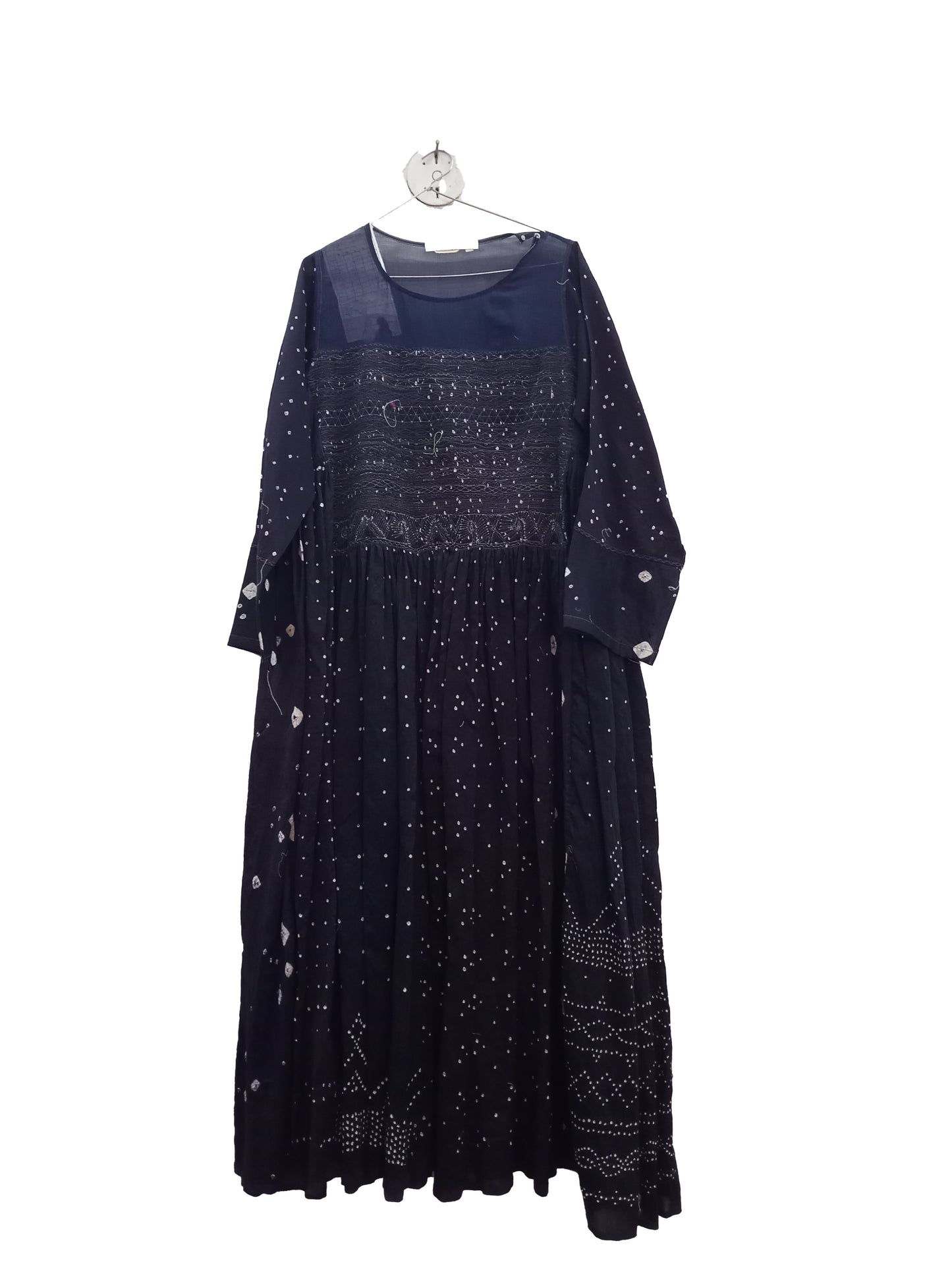 INJIRI Jaipur Bandhani Indigo Silk Dress - BODHII