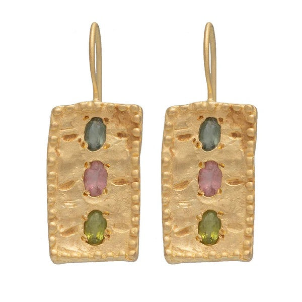Amira rectangle earrings set with Multi Tourmaline By Rubyteva Design