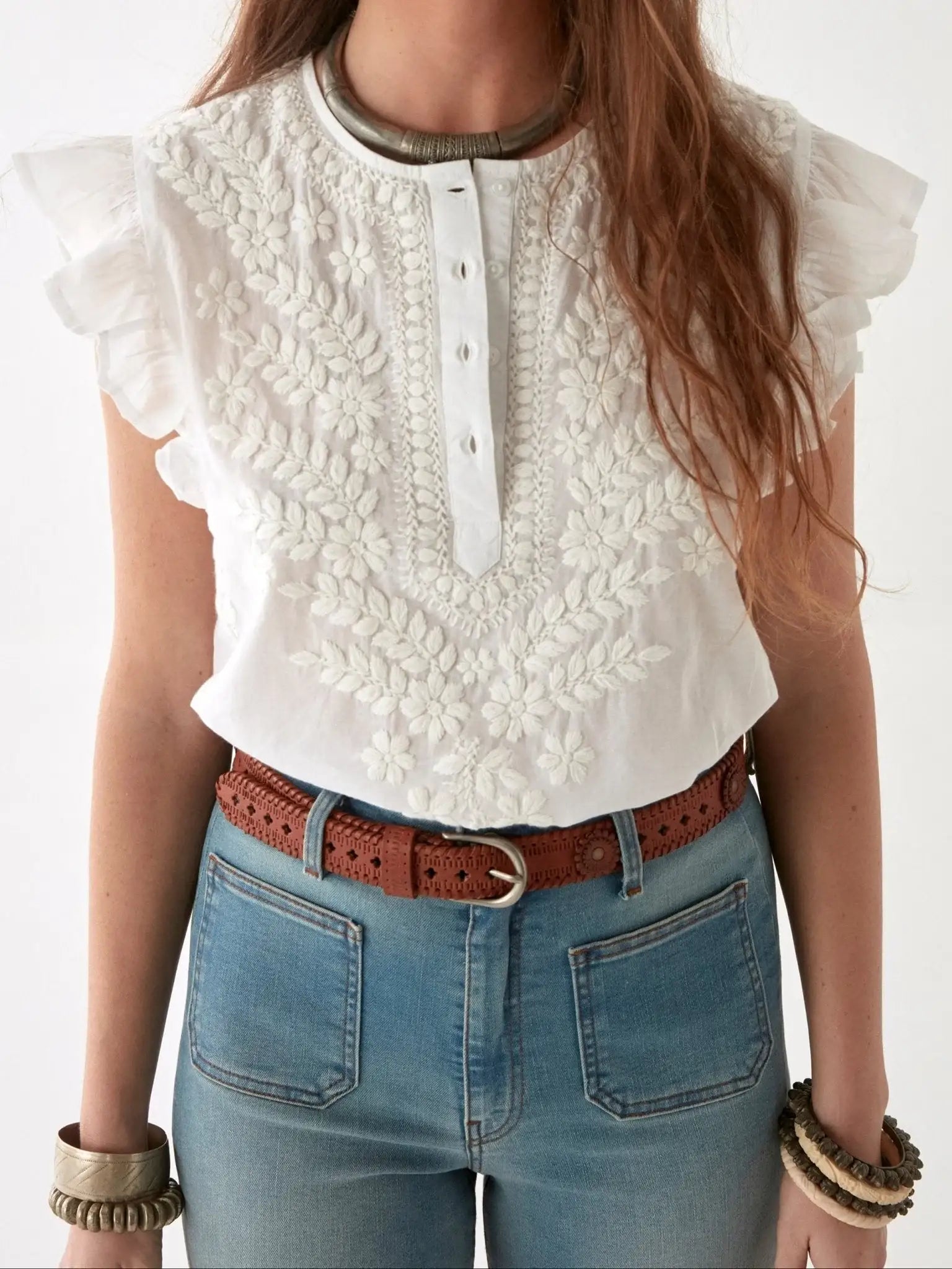 Ashanti Blouse - Chikan Bianco - BODHII