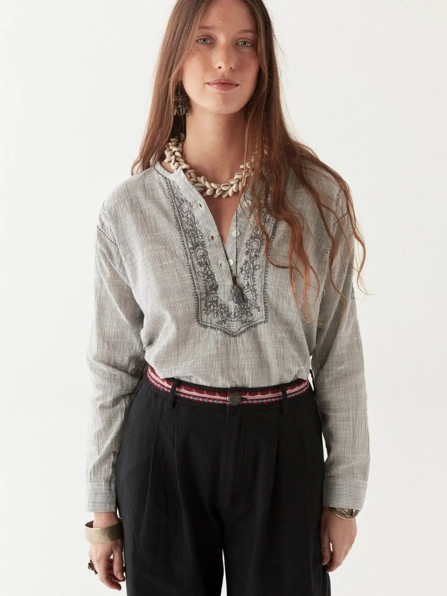 Cas Blouse - Blue Stripes - BODHII