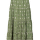 Green Cotton Midi Skirt with White Embroidery - BODHII