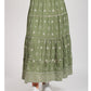 Green Cotton Midi Skirt with White Embroidery - BODHII