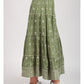 Green Cotton Midi Skirt with White Embroidery - BODHII