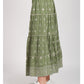 Green Cotton Midi Skirt with White Embroidery - BODHII