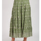 Green Cotton Midi Skirt with White Embroidery - BODHII