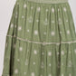 Green Cotton Midi Skirt with White Embroidery - BODHII