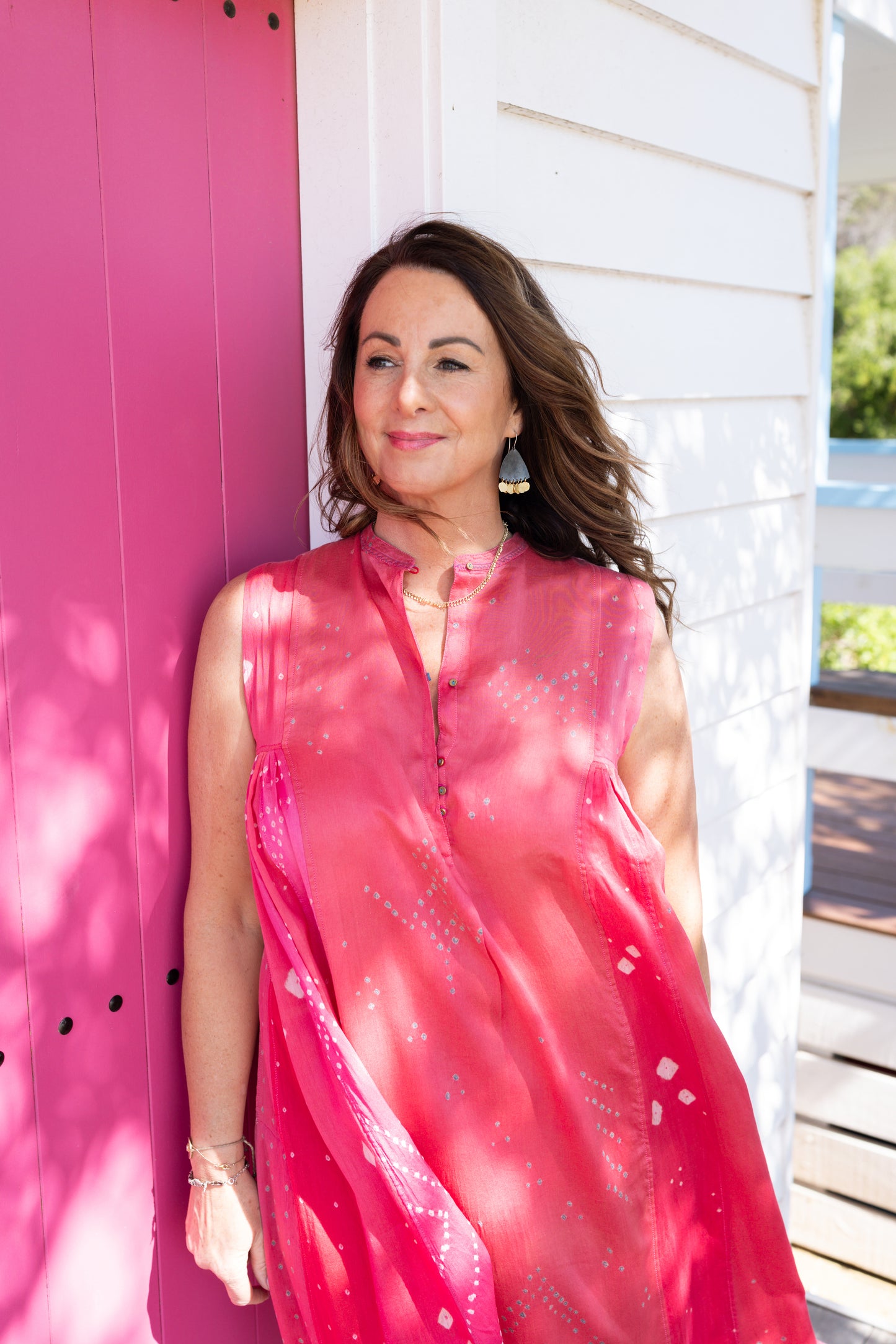 INJIRI Pink Bandhani Silk Ladies Dress - BODHII